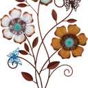Moxweyeni Tricolor Flower Wall Decor Vintage Metal Wall Art Decor Rustic Hanging Flowers Decorative Metal Floral Art for Home Living Room Bathroom Indoor Outdoor, 15 x 9.1 Inch(1 Piece)