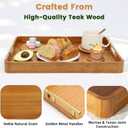 Solid Teak Wood Serving Tray with Handles, 20"x14"x2" Large Ottoman Tray for Living Room Kitchen Party, Decorative Rustic Rectangular Tray for Home Coffee Table Breakfast Dinner Bar