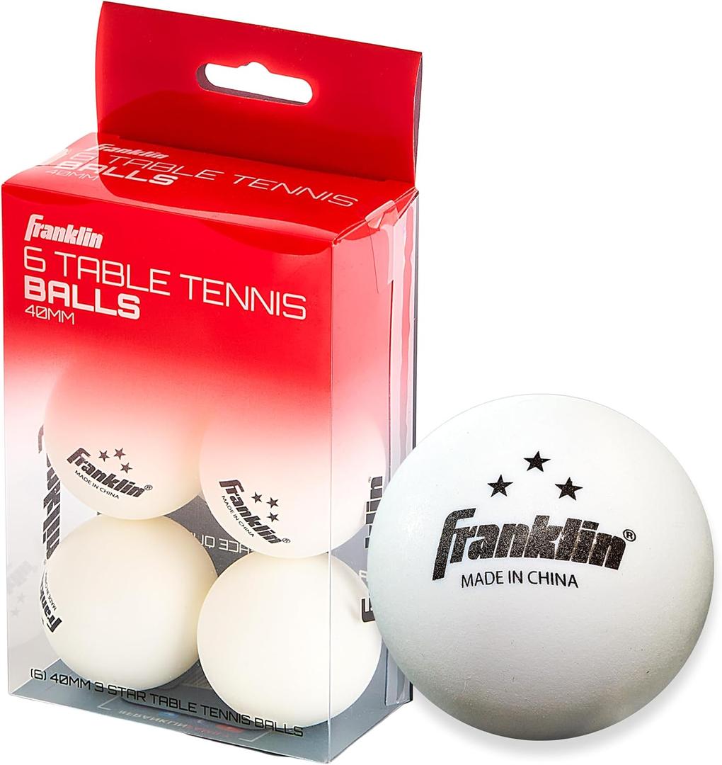 Franklin Sports Ping Pong Balls - 3 Star Official Size + Weight White 40mm Table Tennis Balls - Three Star Professional Quality - Durable High Performance - White - 6 Pack