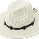 Straw Sun Hats for Women Men Panama Fedora Summer Hat with Leather Belt Wide Brim Beach Sun Jazz Cap (7-7 1/4, 1#beige)