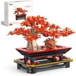 Wise Block Japanese Red Maple Bonsai Tree Building Toy Set for Adults - 900 Pcs Artificial Bonsai Tree Building Blocks for Adults, Home Office Decor