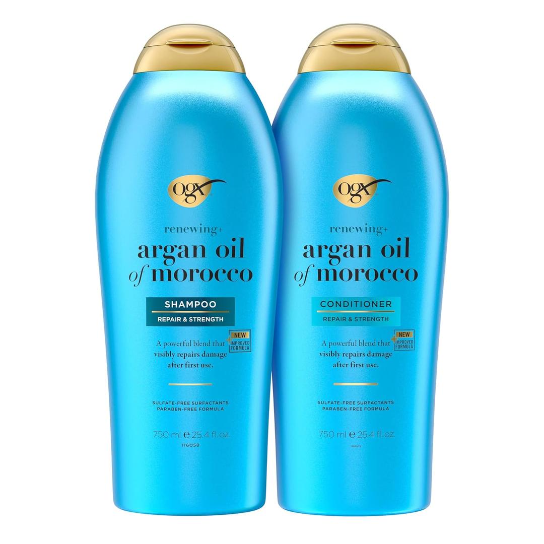 OGX Renewing + Argan Oil of Morocco Shampoo & Conditioner Set, Helps Strengthen & Repair Dry, Damaged Hair, ParabenFree, SulfateFree Surfactants, 25.4 fl. Oz (Pack of 2)