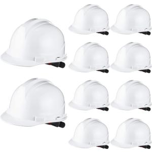 Leumoi 10 Pcs Suspension Hard Hat, Construction Hard Hat for Safety, Ratchet Cap Style with Self Adjusting Crown Straps for Man Woman (White)