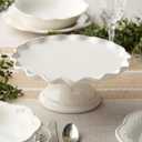Heritage Scroll Footed Cake Plate Elegant 11.5" x 4.75" Ivory Stoneware Pedestal Stand with Sculpted Rim Display Cakes, Cupcakes, Pies & Pastries in Timeless Style