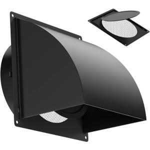 4 Inch Metal Dryer Vent Cover Outside, Heavy Duty Iron Exhaust Hood with Internal Damper, Detachable Cover & Fixed Mesh Screen for Dryer, Kitchen, HVAC, Black
