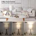 Touch Control Table Lamp, 3-Way Dimmable Bedside Lamp for Living Room, Modern Nightstand Lamp for Bedroom, Silver Table Lamp with White Shade, Desk Lamp for Dorm, Home, Office, 3000K LED Bulb Included