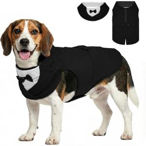 Supet Dog Tuxedo and Bandana Set with Bow Tie, Formal Outfit for Wedding Birthday Party Graduation Valentines, Pet Suit Clothes for Large Medium Small Dogs (Black, M)
