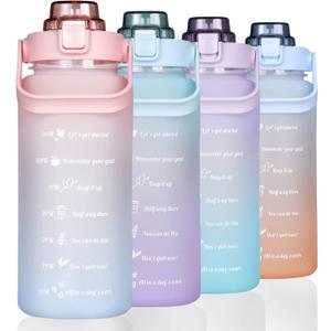 Large Motivational Water Bottle with Straw Time Marker BPA Free for Sport and Fitness (Pink Blue, 64 Oz / Half Gallon)