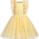 Kids Girls Confetti Polka Dots Butterfly Princess Party Wedding Flower Girl Dress Photography 3-4T, 100 (Kids Yellow Daisy)