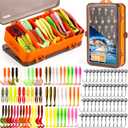 PLUSINNO Fishing Lures, 108PCS Tackle Box with Tackle Included Paddle Tail Swimbaits, Soft Worm Lures, Crappie Jigs Heads, Fishing Gear Bait Lure Kit Gifts for Men Trout Bass Freshwater