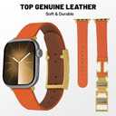 Leather Magnetic Bands Compatible with Apple Watch 11/10/9/8/7/6/5/4/3/2/1/SE/SE2/Ultra, Women Men Wristbands for iWatch 49mm/46mm/45mm/44mm/42mm/41mm/40mm/38mm (Orange+ Gold Buckle)