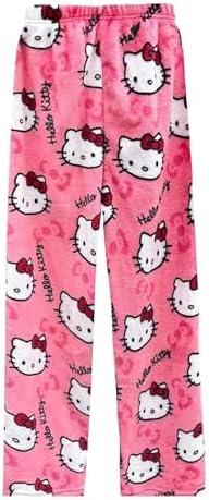 BIUGNVW Anime Pajamas Pants Women Cartoon Family Christmas Pajama Pants Kawaii Flannel Pajama Pants Black and Pink Asian, Size: XL