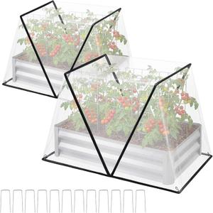 2 Pack Foldable Garden Bed Covers for Raised Beds, 55.1 x 27.6 x 23.62 in Mesh Plant Protector Net for 4 x 2 ft Beds, with 12 U-Shaped Ground Stakes, Plant Cover for Birds, Rabbits & Squirrels
