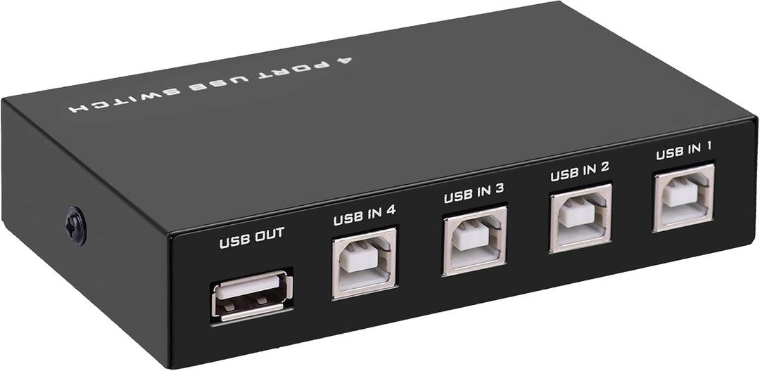 USB2.0 Printer Sharer Switcher, 4 Port USB B Print Selector Switch Adapter 4 in 1 Out Printer Splitter Hub for Printer Scanner Camera Keyboard