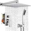 SR SUN RISE Polished Chrome Square Rainfall Shower Head and Handle Set, Wall Mounted Shower Fixtures, Metal Shower Faucet Trim Repair Kits (With Shower Valve) 16 Inches