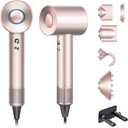 Brushless Powerful Hair Dryer, 1600W 110,000 RPM Fast Drying High Speed Blow Dryer with Negative Ion Technology, Portable Lightweight with Diffuser and Nozzle for Home Salon Travel, Pink