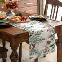 Miss Adola Christmas Table Runner Holly Berries - 13x72 Watercolor Winter Table Runner with Holly Pine Cone Needle Xmas Decor, Vintage Farmhouse Rustic Winter Decoration for Home Kitchen Dinner Party