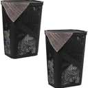 Mind Reader 60L Slim Laundry Hamper, Clothes Basket, Lid, Ventilated, Plastic, Set of 2, Black