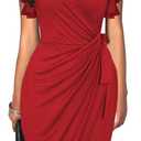 oten Womens Deep V Neck Ruffle Sleeve Sheath Casual Cocktail Party Work Faux Wrap Dress (Large, Red)