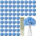 Yunsailing 100 Pcs Artificial Hydrangea Flowers Hydrangea Flower Heads with Stems Silk Faux Flowers for Wedding Centerpiece Fake Bouquet Home Indoor Garden Party Decoration (Sky Blue)