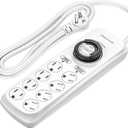 DEWENWILS Mechanical Power Strip with 8 Outlets, Flat Plug, 6ft Long Cord, Overload Protection, Indoor Controller for Bearded Dragon Tanks, Aquarium, Grow Lights, Plants, Reptile Light, UL Listed (White)