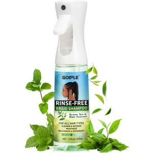 10 FL OZ Rinse-Free Shampoo for Braid, No Water Shampoo for Locs, Braids, Twists, Weaves, Dreadlock, Dry Spray for BuildUp, Odor, Itch & Flakes, No Residue, Chemical Free