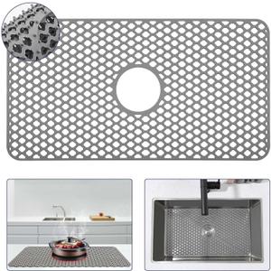 Silicone Sink Protector 28.5"x15.2" Center Drain Hole, Heat Resistant Non-slip Dishwasher Suitable, Large Mat for Bottom of Farmhouse Kitchen Stainless Steel Sink