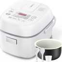 Toshiba Mini Rice Cooker, 3 Cups Uncooked, for 1-3 People, Steamer and Warmer, Fuzzy Logic, One-Touch Cooking, 24-Hour Delay Timer, Auto Keep Warm, White