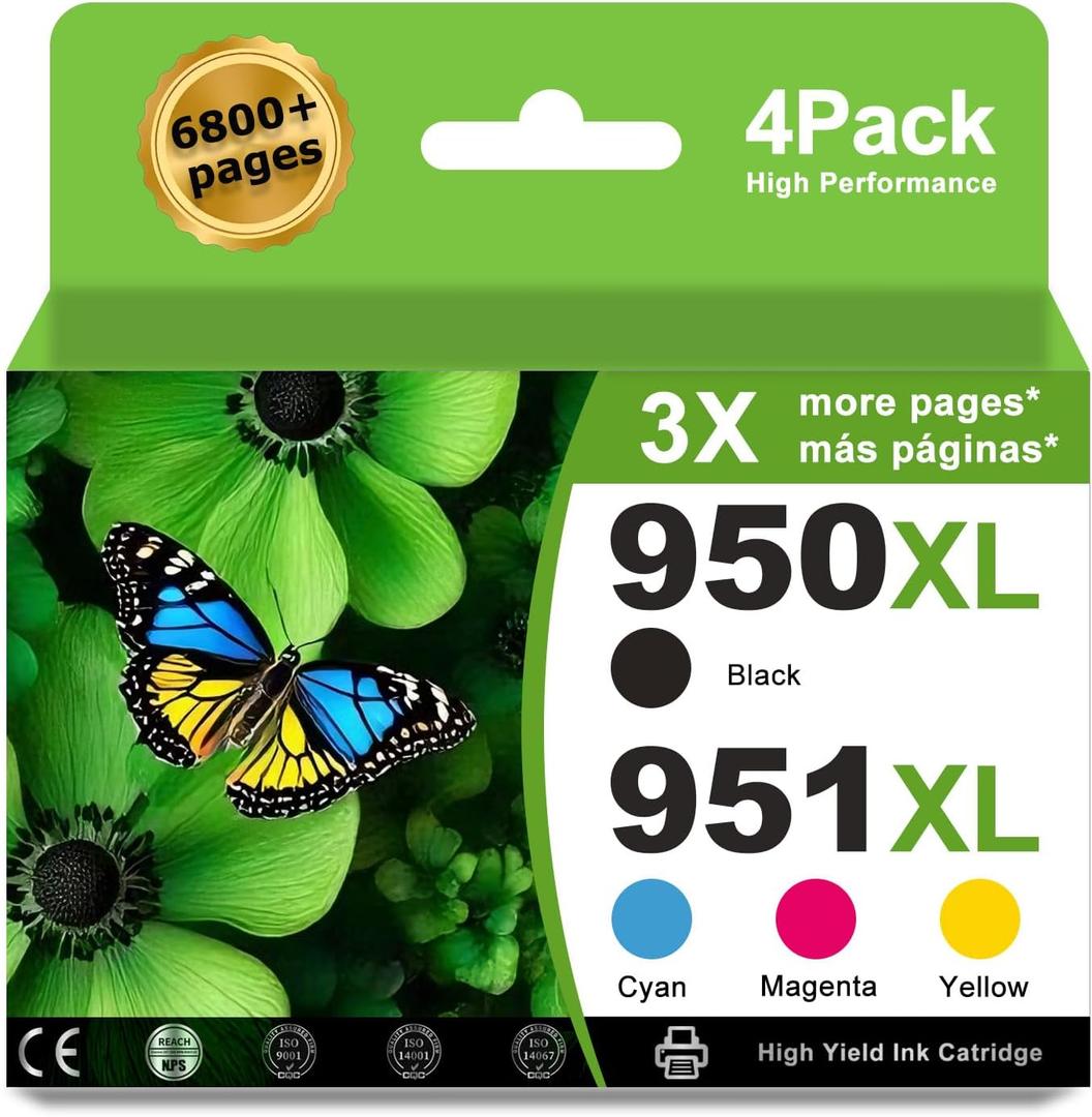 950XL 951XL Ink Cartridges Combo Pack Compatible for HP 950 XL 951 XL Ink Cartridges Work for Officejet Pro 8600 8610 8620 8100 8630 8660 8625 76DW 251DW Printers Black Cyan Magenta Yellow (4 pack)