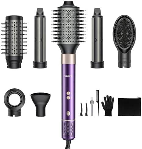 Vincofy 7-in-1 Hair Dryer Brush and Hair Styler Set – Fast Drying, Curling, Straightening & Volumizing – Hot Air Styling Tool with No Heat Damage – for All Hair Types – Lavender