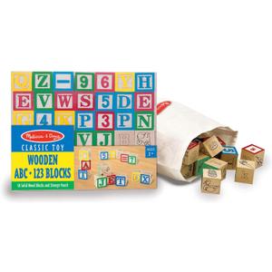Melissa & Doug Deluxe Wooden ABC/123, 50-Piece Set of Classic Letter & Number Wooden Blocks (1 x 1) with Storage Pouch, Sorting & Stacking Toys for Kids Ages 2+