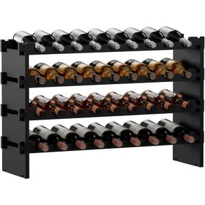 Wine Rack Freestanding Floor, Wooden Stackable Bottle Storage Rack for Kitchen,Cellar. 36 Bottles Wine Holder Display Shelves for Champagne(Black) (33.5*10*21)