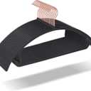 OIKA Hangers 50 Pack No Shoulder Bump - Space Saving Huggable Closet Hangers with 360° Rotating Hooks, Heavy Duty Non-Slip for Shirts, Pants, Coats (Black) (black-17.7inch)