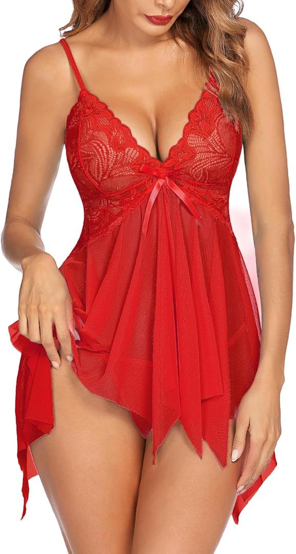 Avidlove Lingerie for Women Lace Baby doll Sleepwear Boudoir Outfits Plus Size Lange ray XL
