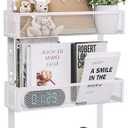 Consumest Over The Door Organizer Hooks, Door Hanger with 9 Coat Hooks & 2 Mesh Basket, Rustproof Back Storage Organizer for Bathroom, Kitchen, Bedroom-White (for 1.76in Doors), Set of 3