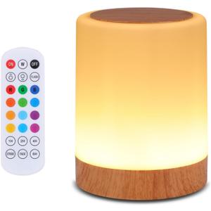 OORUN Touch Bedside Table Lamp,13 RGB Colors & 5 Brightness, USB Rechargeable Desk Lamp, Remote Control Dimmable Night Light with RGB Color Changing,Portable Lamp for Baby, Bedroom, Living Room (Brown)