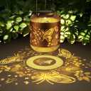 2 Pack Solar Lanterns Outdoor Waterproof Birthdays Gifts for Women Mom Grandma Metal Hanging Hollow Out Garden Decorative Solar LED Light for Yard, Patio, Lawn, Porch, Backyard (Butterfly)