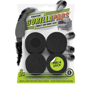 Slipstick GorillaPads CB149 Non-Slip Furniture Pads/Rubber Grippers (Set of 8) Self-Adhesive Furniture Feet Floor Protectors, 1-1/2 inch Round, Black