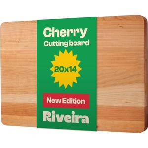 Riveira Cherry Wood Cutting Board  Gourmet Black Cherry Grandeur: 20 x 14 Wooden Cutting Board  Wooden Cutting Boards For Kitchen Decorative  Innovative Juice Grooves Cherry Wooden Chopping Board