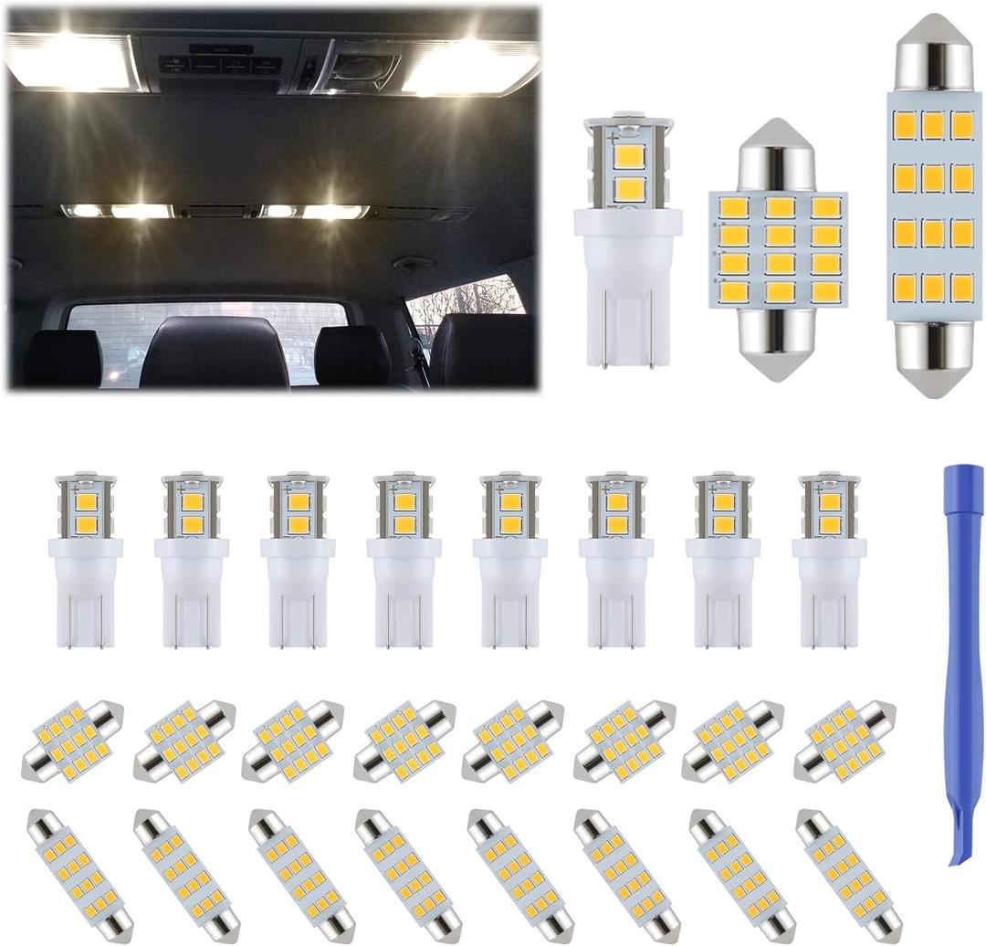 iFunyLED 24 Pieces Dome Light LED Car Interior Bulb Kit Set 194 T10 DE3175 578 31mm 42mm Bulbs Interior Replacement Lights for Car Map License Plate Door Side Marker Cornering Trunk Light - Warm White