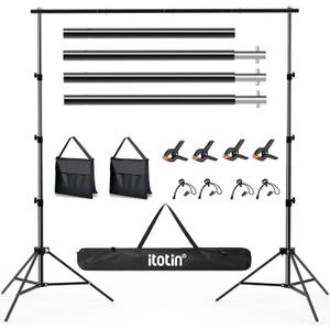 Photo Backdrop Stand 9ft x 10ft Photograhy Adjustable Background Stands Support Kit with Carry Bag for Photo Studio, Photoshoot, Parties, Photographic Equipments (Black)