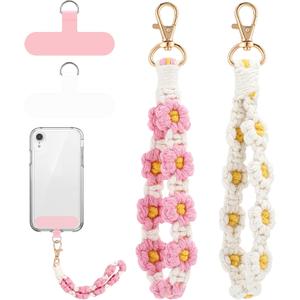 Jspupifip 2 PCS Boho Macrame Phone Wrist Strap,Cute Cell Phone Lanyard with Tether Tab Floral Smartphone Wristlet Bracelet Keychain Anti Theft Strap for Women (White and Pink) Jspupifip 2 PCS Boho Macrame Phone Wrist Strap,Cute Cell Phone Lanyard with Tether Tab Floral Smartphone Wristlet Bracelet Keychain Anti Theft Strap for Women (White and Pink)