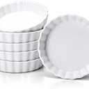 Taeochiy 8 Oz Creme Brulee Ramekins, Porcelain Ramekins Oven Safe, Round Tart Pan Mini Fluted Quiche Dishes,White