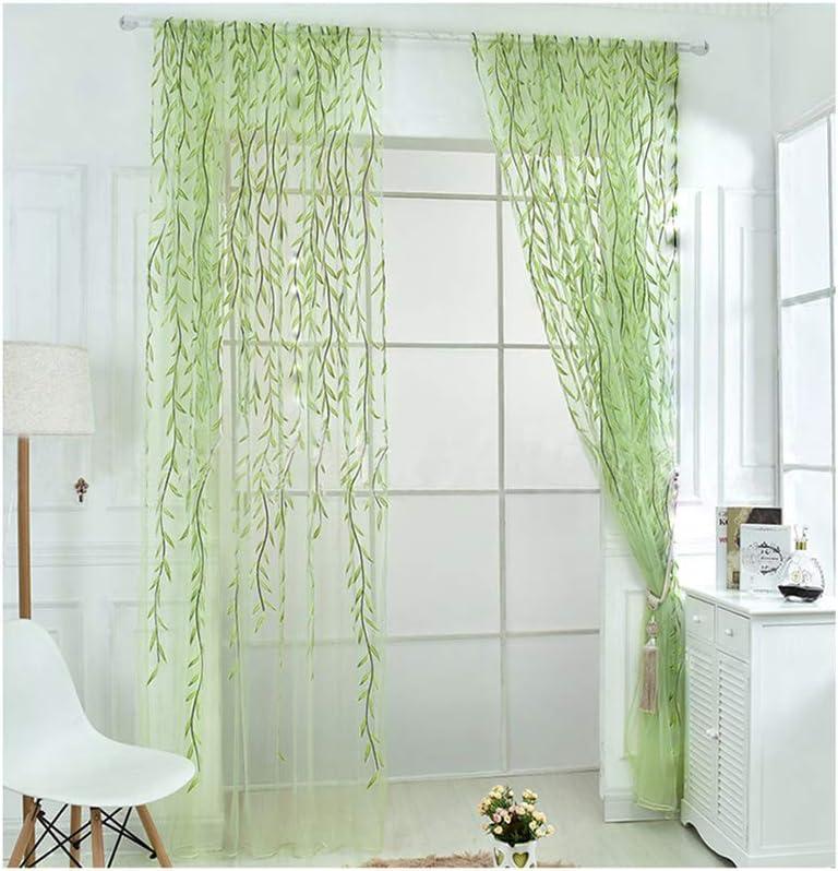Ufurty 2 Pieces Willow Window Curtain Voile Tulle Room Salix Leaf Sheer Gauze Panel Drapes Green Color for Living Room, Bedroom, Balcony (39.4"W x 106.3"L (Pack of 2))