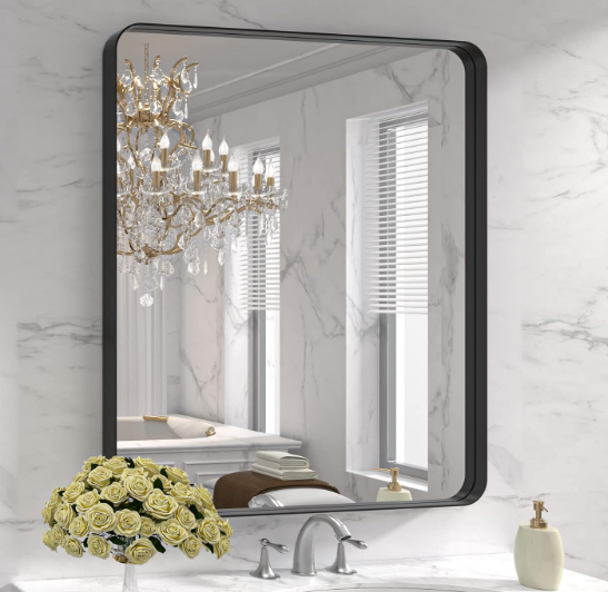 LOAAO 30X36 Inch Black Metal Framed Bathroom Mirror for Wall, Matte Black Bathroom Vanity Mirror Farmhouse, Anti-Rust, Tempered Glass, Hangs Horizontally or Vertically