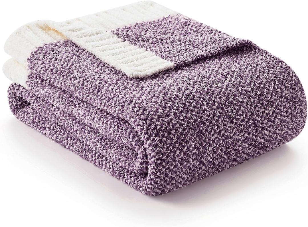 Snuggle Sac Purple Throw Blankets for Couch, Super Soft Warm Blankets Cozy Knit Fuzzy Plush Lightweight Throws for Sofa, Bed, Living Room, Heather Purple, 50x60 inches