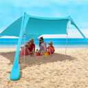 FBSPORT Beach Tent Sun Shelter, Portable Beach Shade Canopy UPF50+ with Sandbags for Outdoor Family Camping, Fishing, Backyard Fun, Picnic, 7 x 7ft (teal)
