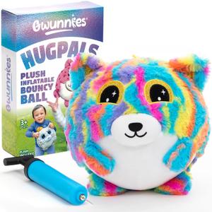 GWUNNIES Plush Bouncy Ball for Kids  9-inch Inflatable Sensory Toddler Toy with Animal Cover & Air Pump  Indoor & Outdoor Play for Ages 3+, Ideal Gift for Boys & Girls, Frizzy Hugpal