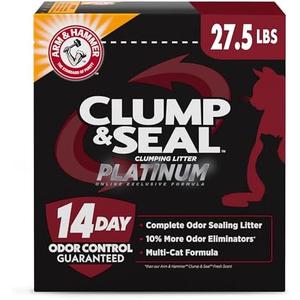 ARM & HAMMER Clump & Seal Platinum Cat Litter, Multi-Cat, 14-Day Odor Control, Rock-Hard Clumps, 27.5 lbs Powerful Odor Eliminator with Baking Soda : Pet Supplies