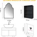20"x32" Irregular Medicine Cabinet with Mirror, Recessed or Surface Mount Black Arched Medicine Cabinet for Bathroom, Artistic Decorative Mirror with Storage, Full Metal, Easy Installation